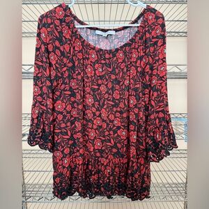 Fever Red and Black Floral Blouse